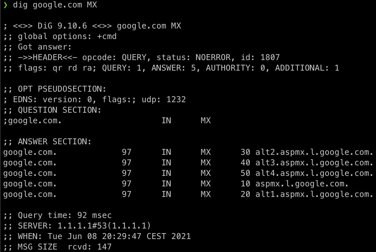 Output of the dig command on mac Output of the dig command on mac