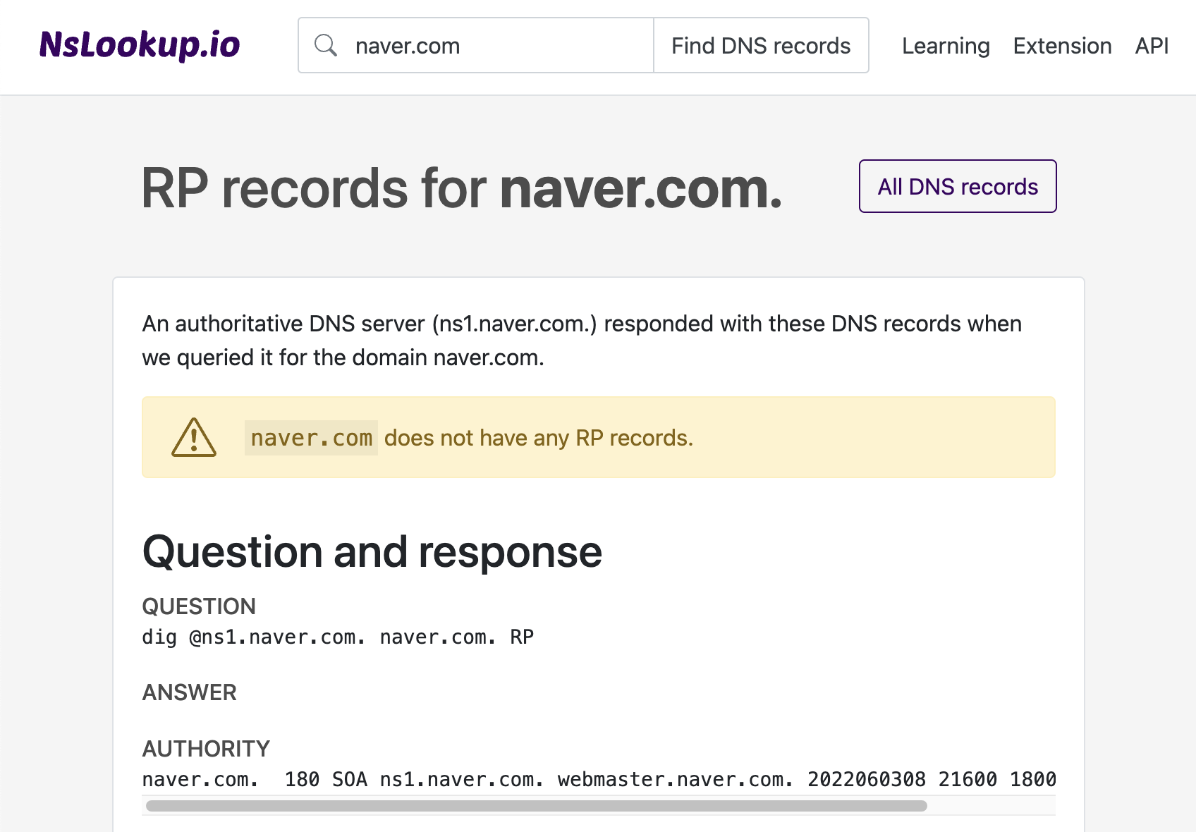 Example DNS RP records